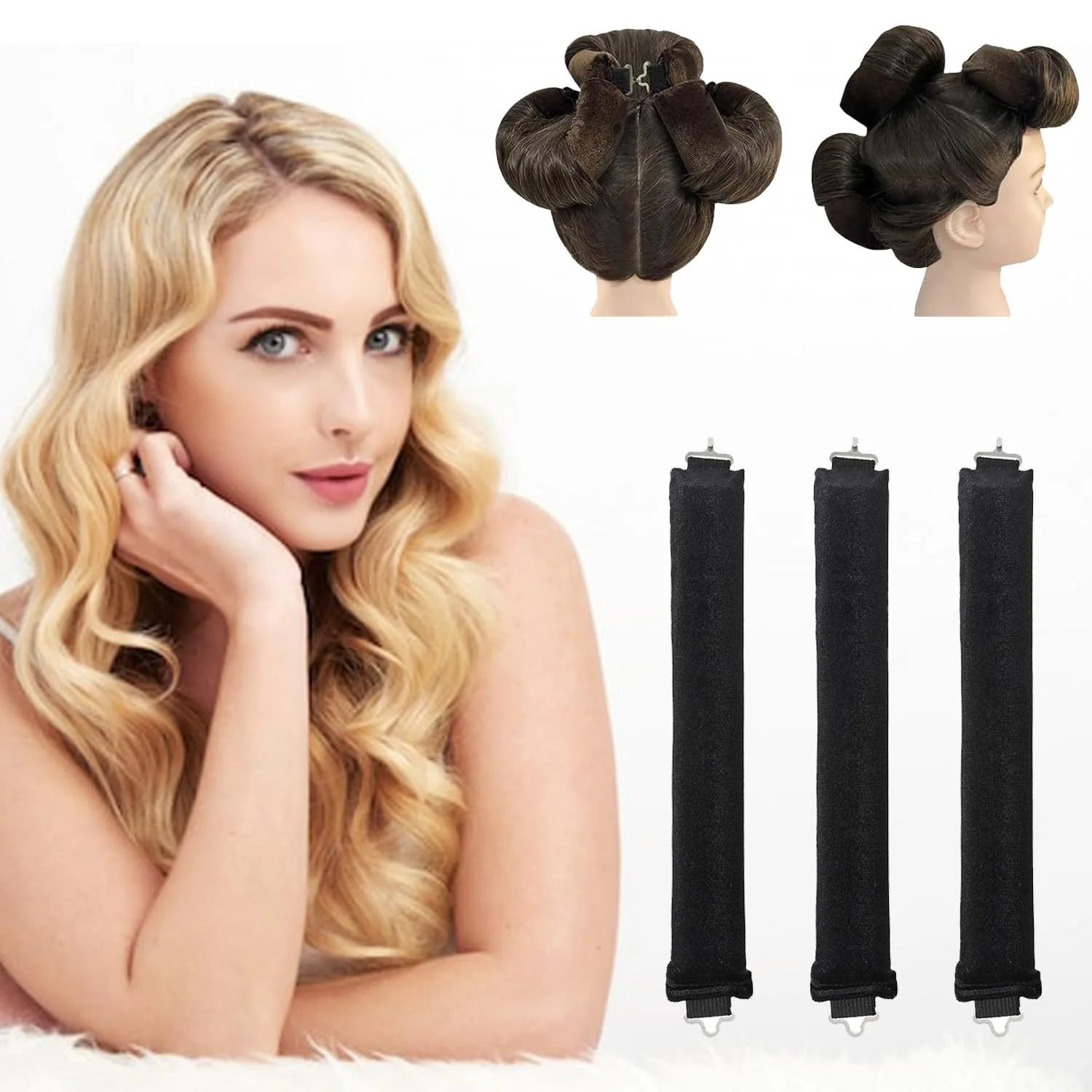 

Overnight Heatless Hair Curler Heatless Curls Satin Jumbo Flexi Rods to Sleep with Scarf，No Heat Overnight Sleeping Curls