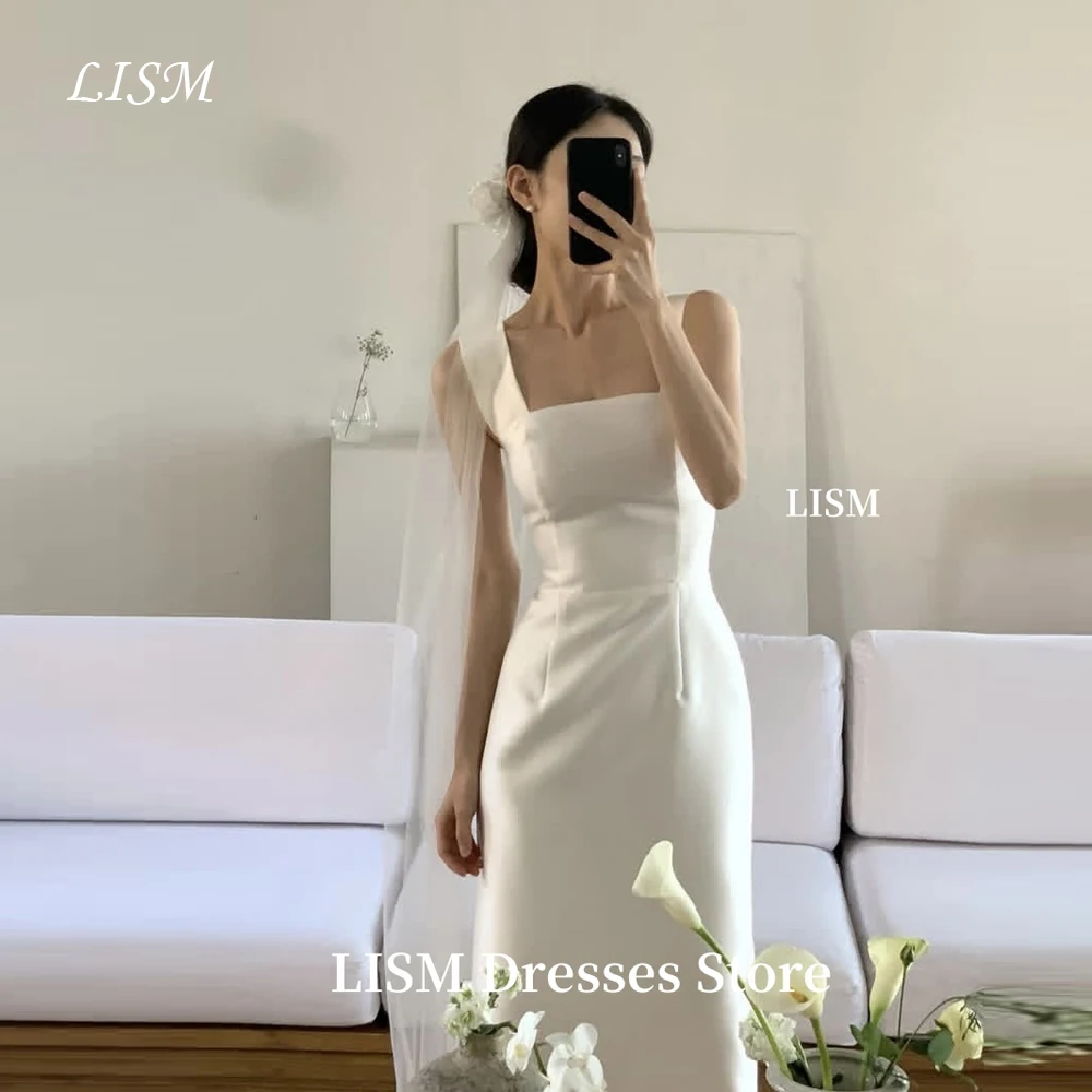 

LISM Elegant Square Collar Korea Wedding Dress Silk Satin Long Elegant Bridal Gowns Photo Shoot Customized Corsets 웨딩드레스