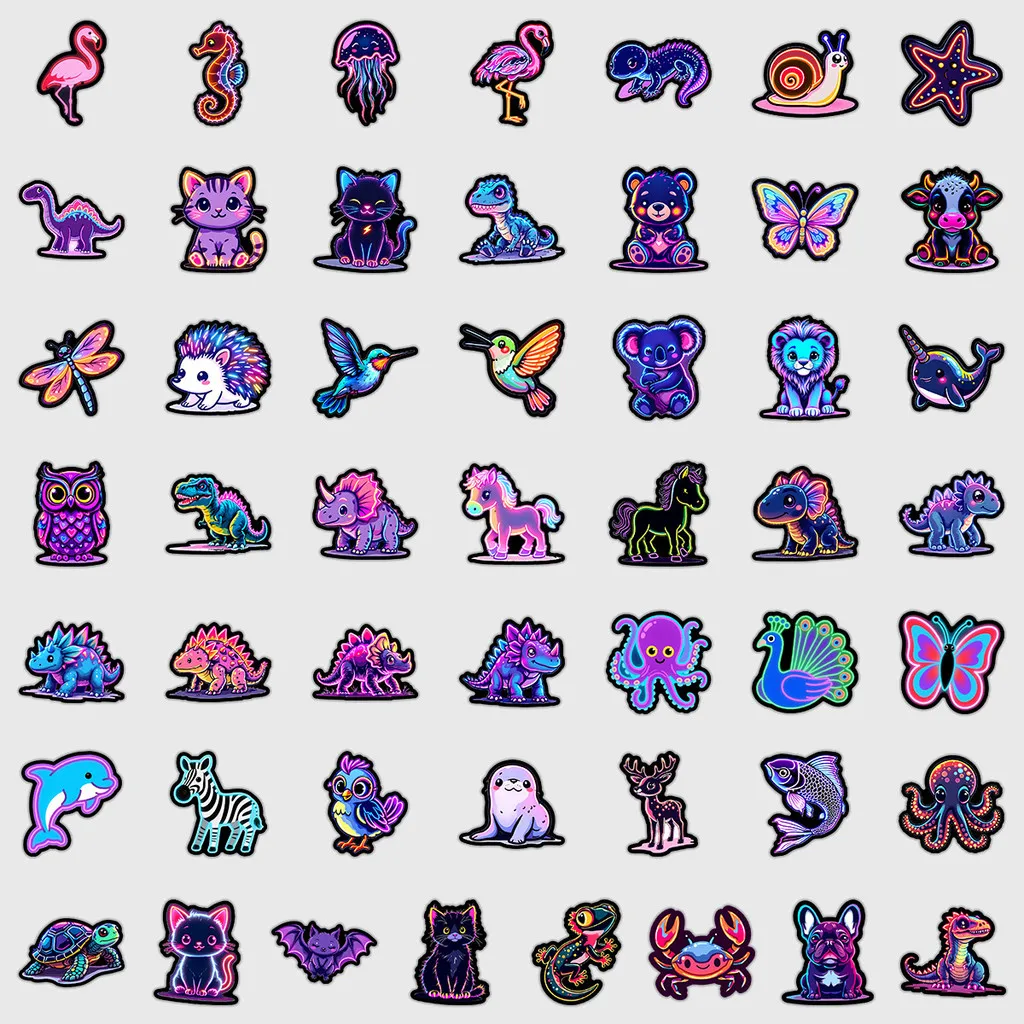 50 Pieces Neon Light Animal Graffiti Stickers - Waterproof Decorative Decals for Phones, Water Bottles LanLanStickersWorld Store
