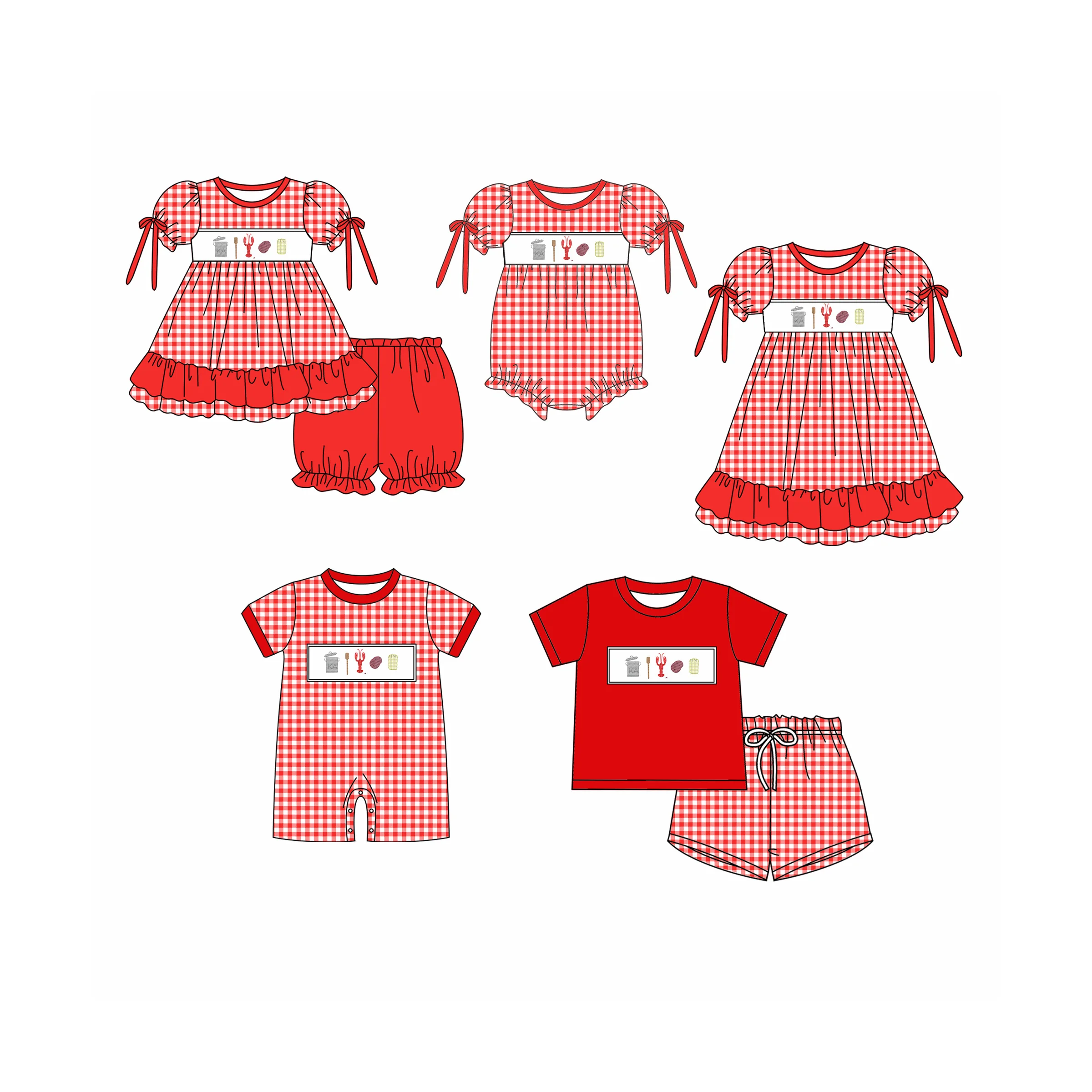 Toddler kids short sleeve tunic top shorts clothing sets babies lobster bubble romper children gingham crawfish clothes