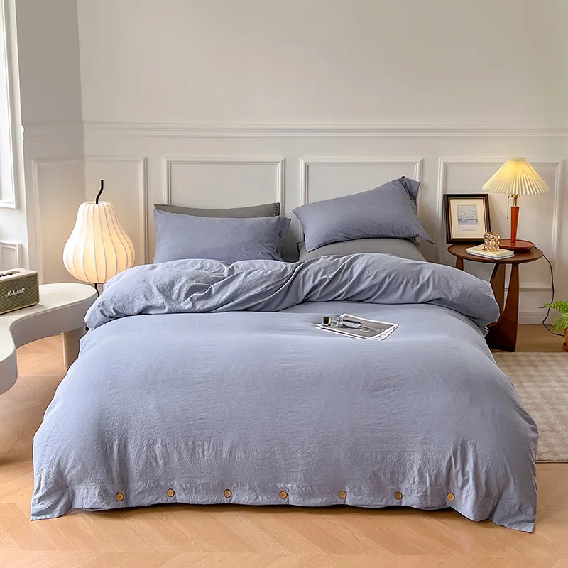 

2025 Button Washed Cotton Duvet Cover Set - 3/4 Piece King/Queen Bedding Non-Printed Zipper Duvet Cover for Comforter