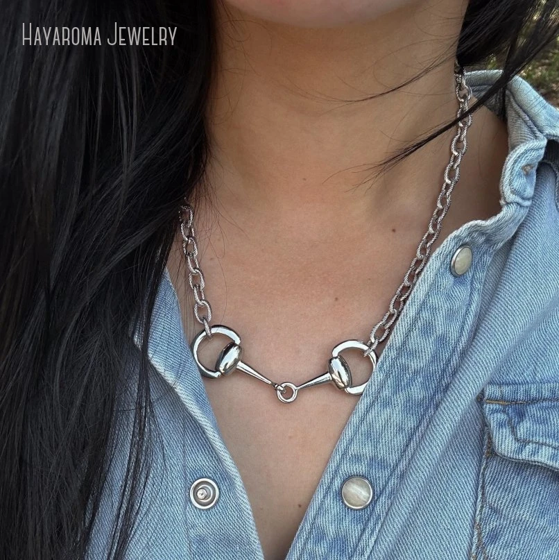 10Pcs Stainless Steel Snaffle Bit Necklace Women Horsebit Jewerlry