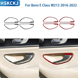 For Mercedes Benz E Class W213 2016-2022 Accessories Real Soft Carbon Fiber Interior Door Handle Frame Cover Trim Sticker