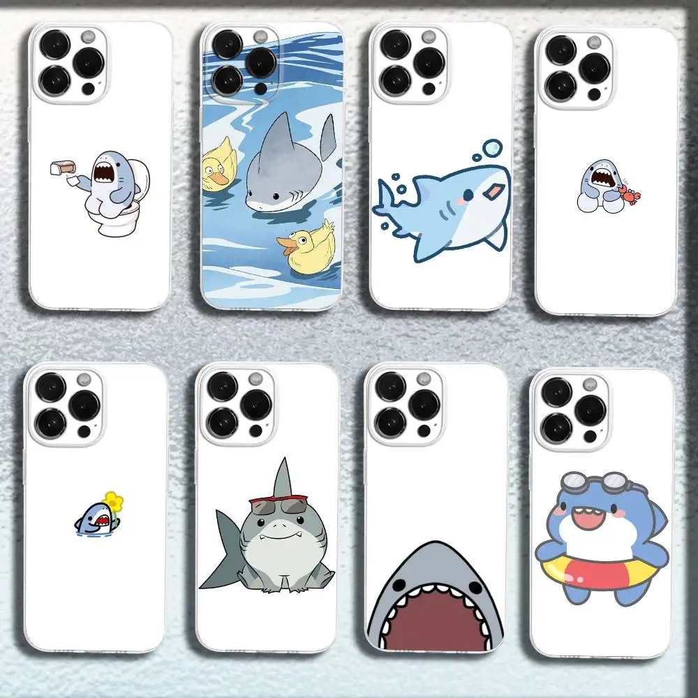 

Cute Shark Cartoon Phone Case For iPhone 16,15,14,13,12,11 Plus,Pro,Max,XR,XS,Plus,E,Mini Transparent Soft Cover