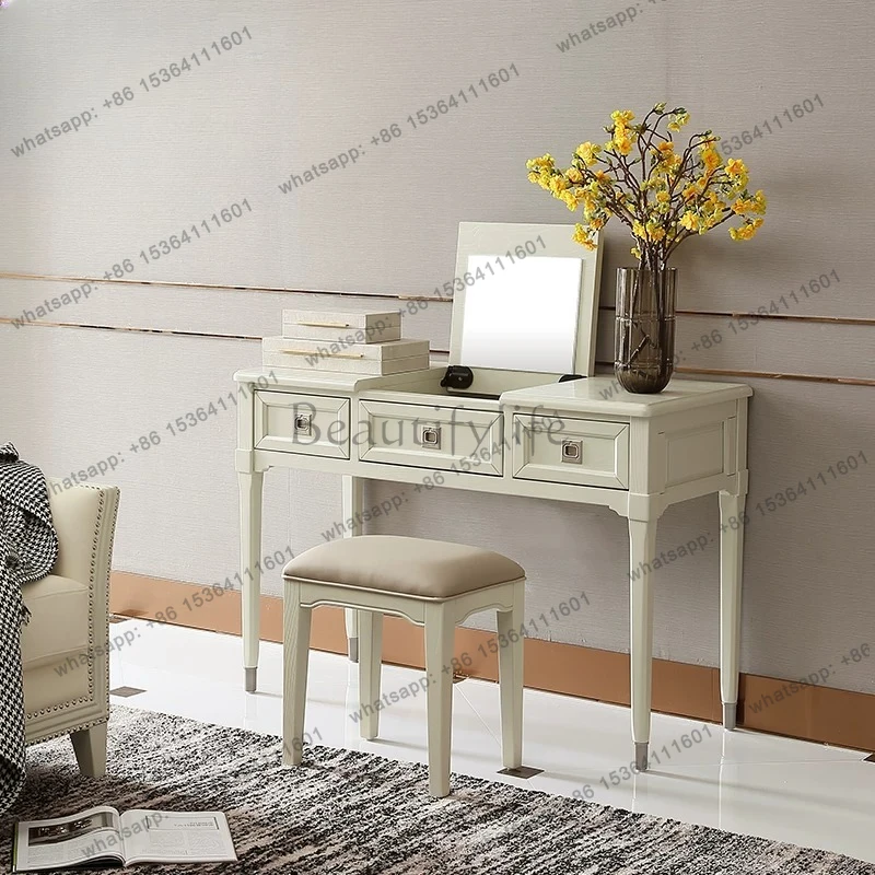 

American solid wood dresser white simple and beautiful bedroom light luxury modern dressing table