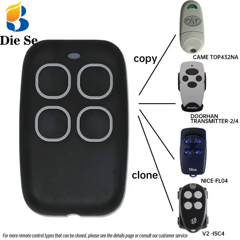 Control remoto clon Rf de 433Mhz, 50m, transmisor de copia de 4 botones, código de aprendizaje fijo para dispositivo, puerta de garaje, Doorhan Nice