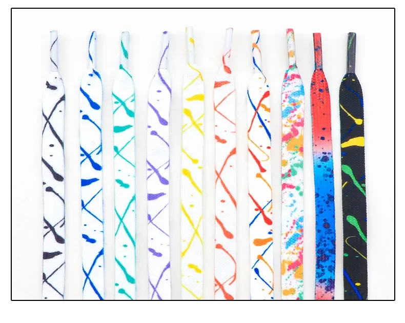 Flat Splash Ink Shoelaces for Sneakers Canvas Casual Tennis Shoes Shoelace Colorful Shoe Laces for Women Men 120/140/160CM