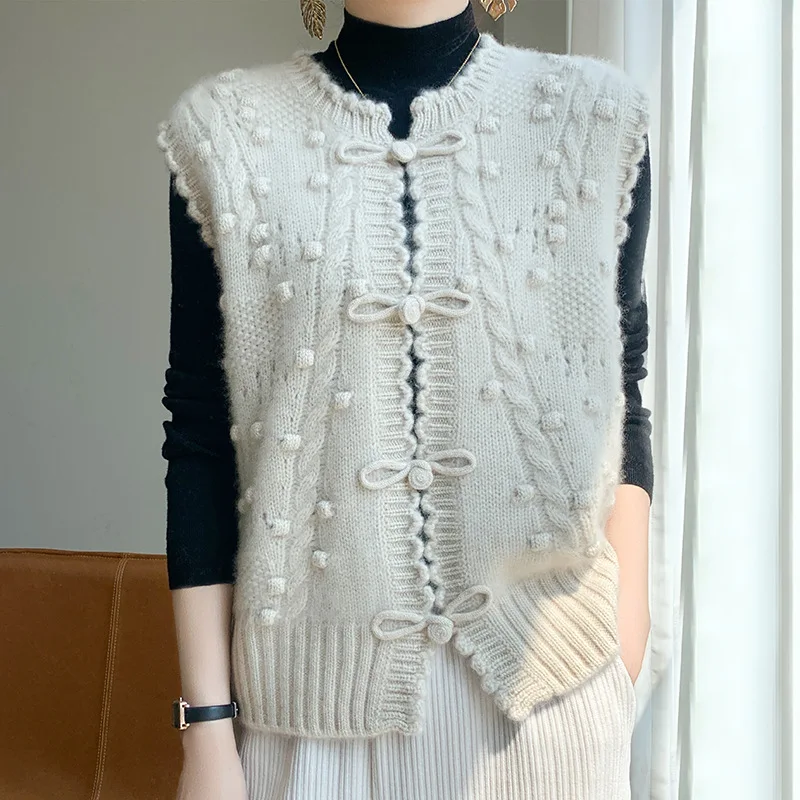 2024 New Knitted Cardigan Vest Women Spring Autumn Loose Temperament Sleeveless Knitwear Waistcoat Jacket Female Top