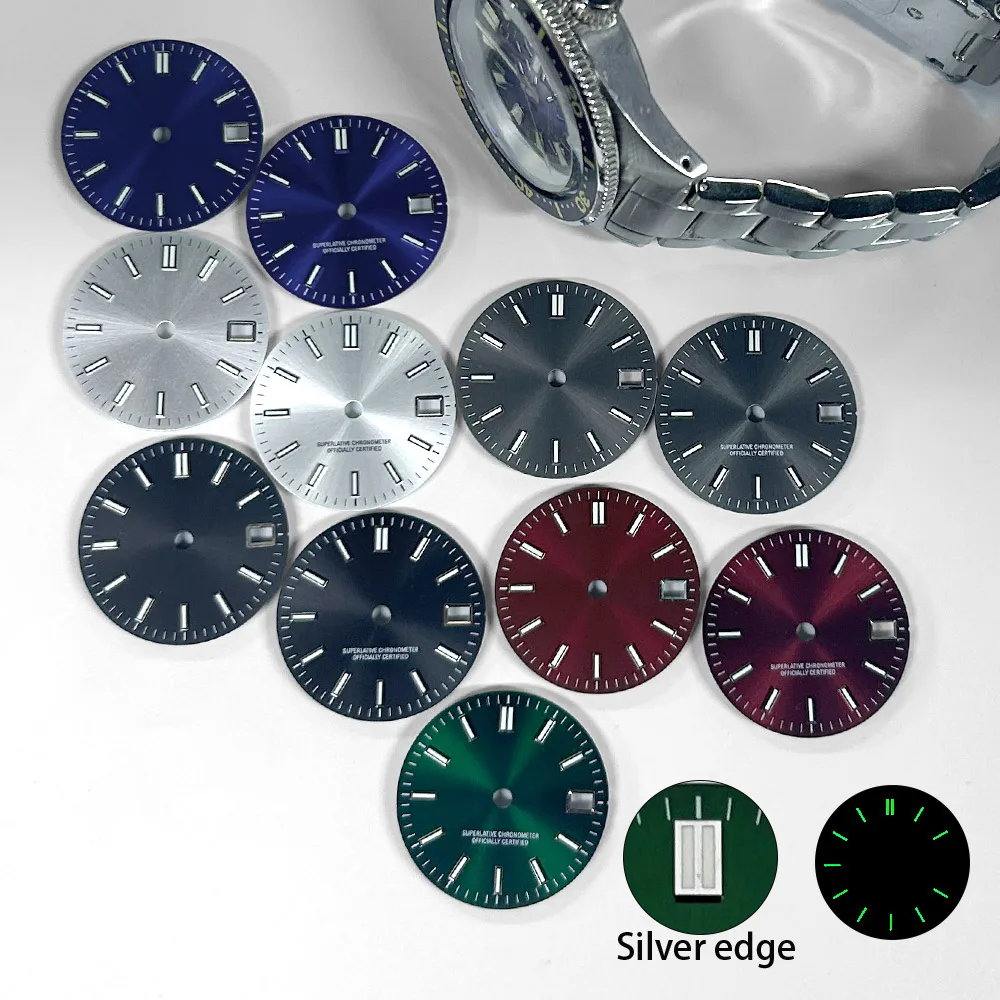 28.5mm Sunburst Sunray Watch Dial Face Silver Black Blue Grey Green Single Date Window Watch Modding Repair Replacement Parts