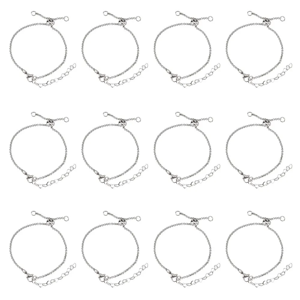 

12Pcs 304 Stainless Steel Chain Slider Bracelet/Bolo Bracelets Making Stainless Steel Color