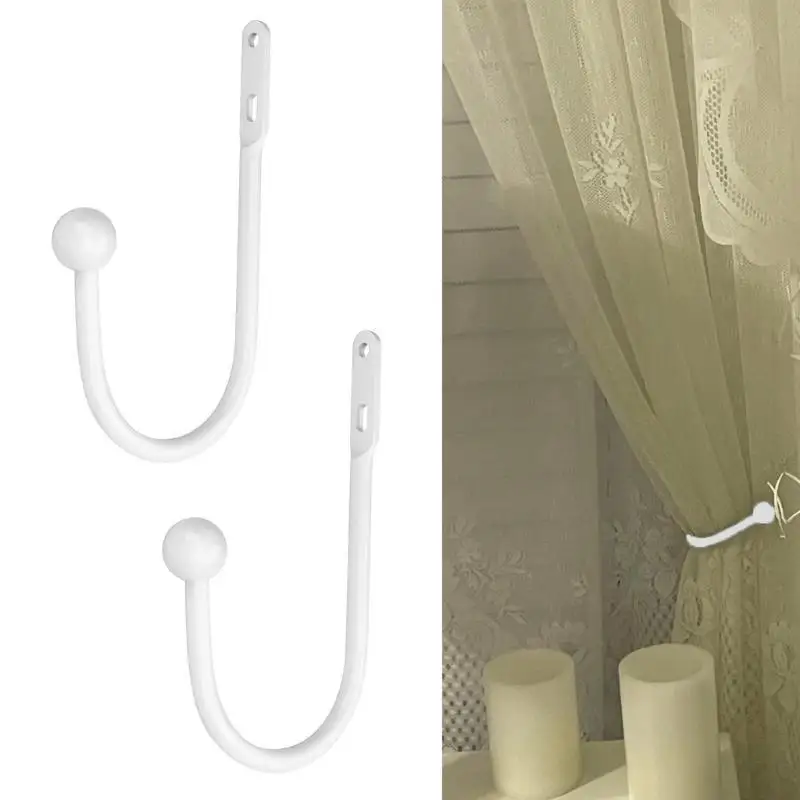 652F 2/4pcs Metal Curtain Side Holders Wall Mounted Tieback Hook Decorative Drapery Holdbacks Metal Tie Backs Easy to Use - view 2