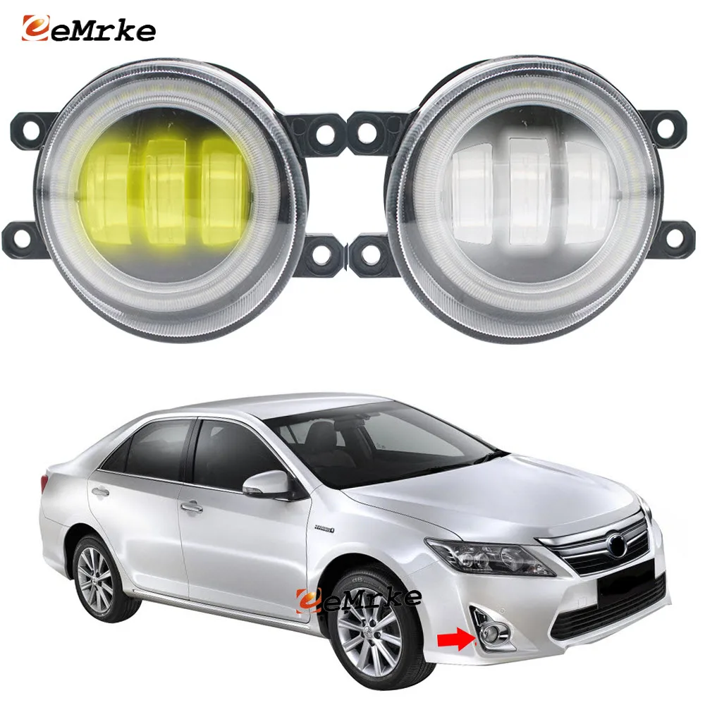 Car Fog Lights Assembly with Lens for Toyota Camry JDM 2011 2012 2013 2014 Front Bumper Light Led Angel Eye DRL Daylight 2-Pcs