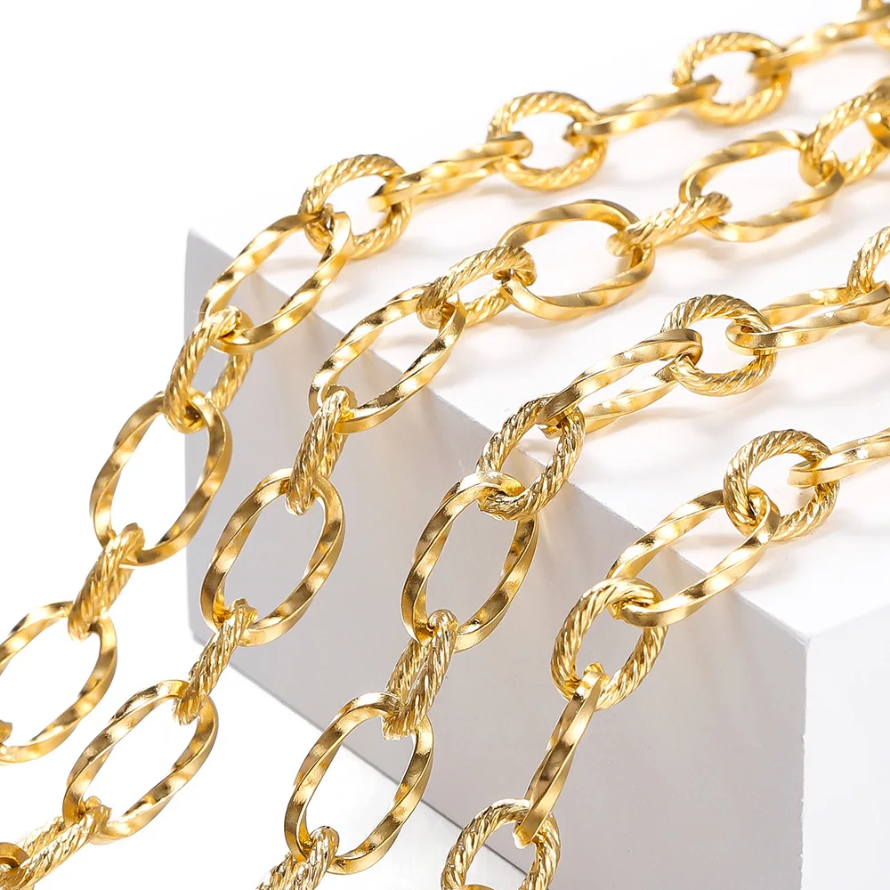 1m/PCS Hot Selling Simple Stainless Steel Vacuum Plated Square Fried Dough Twists Chain Jewelry Chain Diy Hand Chain Necklace