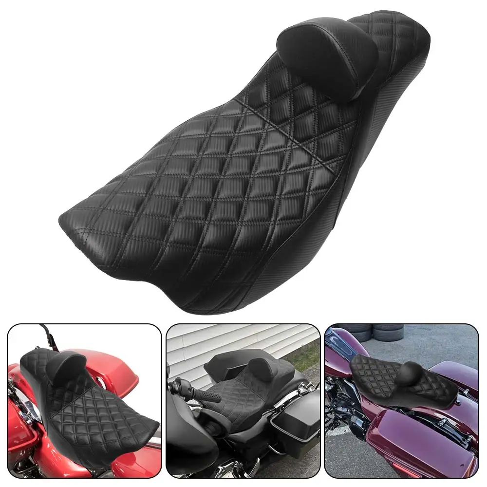 

Motorcycle One-Piece Seat With Backrest 1Pc For Harley Street Glide Road Glide Electra Glide Road King Tri Glide 2008-2025 Black
