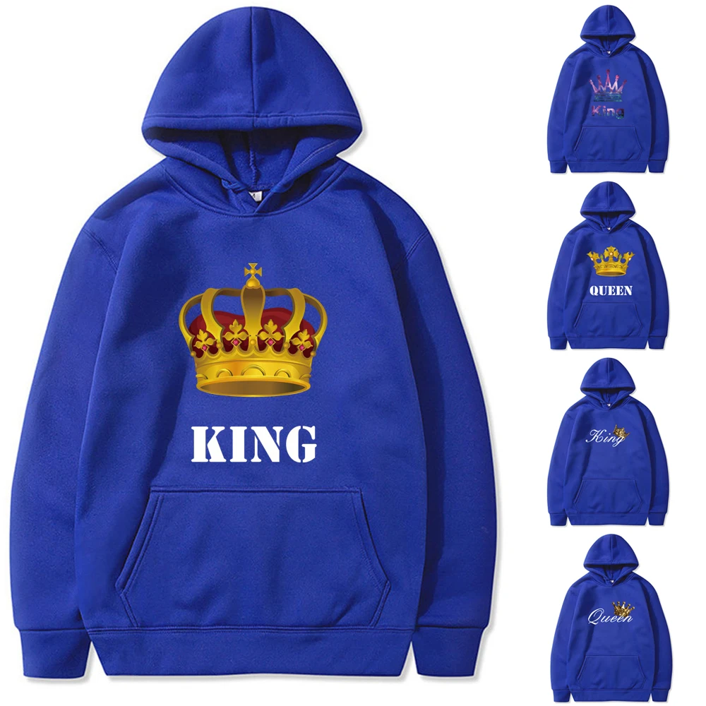 

Casual Sweatshirts Men/Women Hoodies 2022 King Print Pullover Streetwear Trend Male and Female Students Couples Long Sleeve Tops