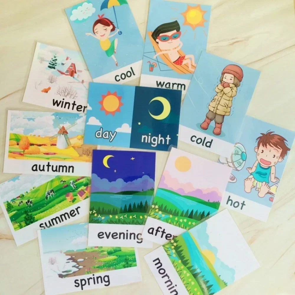 Montessori Emozione Meteo Flash Card Giocattolo per l'apprendimento dell'inglese per neonati Bambini Educativi Cartoon Sussidio didattico per bambini