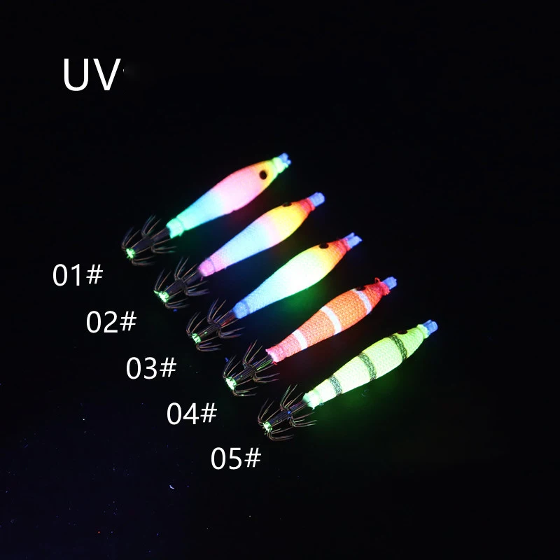 5pcs/bag 68mm UV Blowing Cloth Roll Luminous Tube Fishing Octopus Jig Wood Shrimp Bait Squid Hook pesca Fishing Explosion Hook
