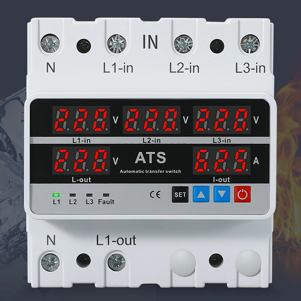 Compact Voltage Safety Device Three Phase Relay 3 Phase Voltage Protector Adjustable Voltage Threshold Flame Retardant Housing