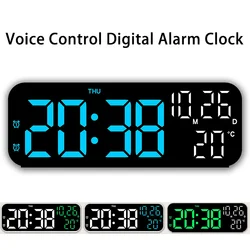 Digital Alarm Clock Temperature and Date Week Display Voice Control Table Clock 12/24H Electronic LED Alarm Clocks for Bedroom