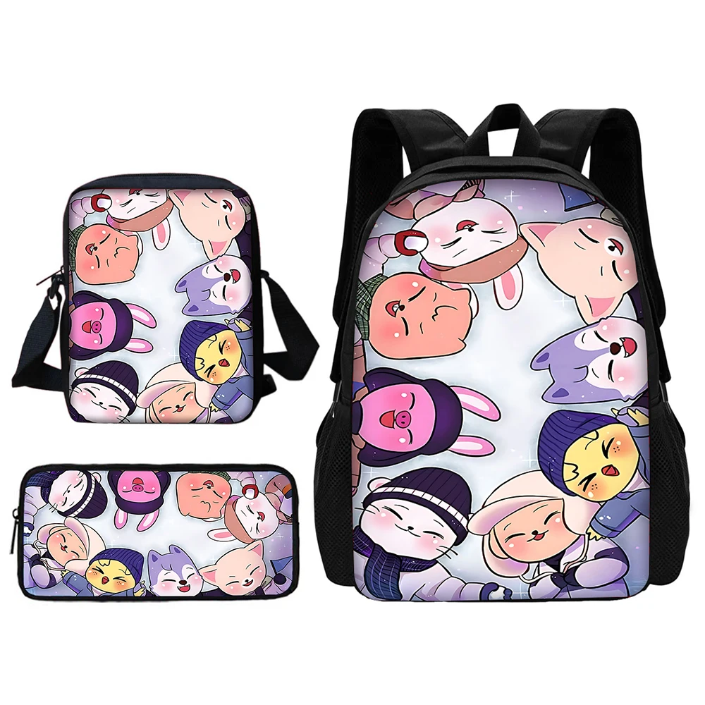 

3 pcs set S-Skzoo-o K-Kpop Stray Kids School Bag For Boy Girls with Shoulder Bags Pencil box Cartoon Backpack for Child