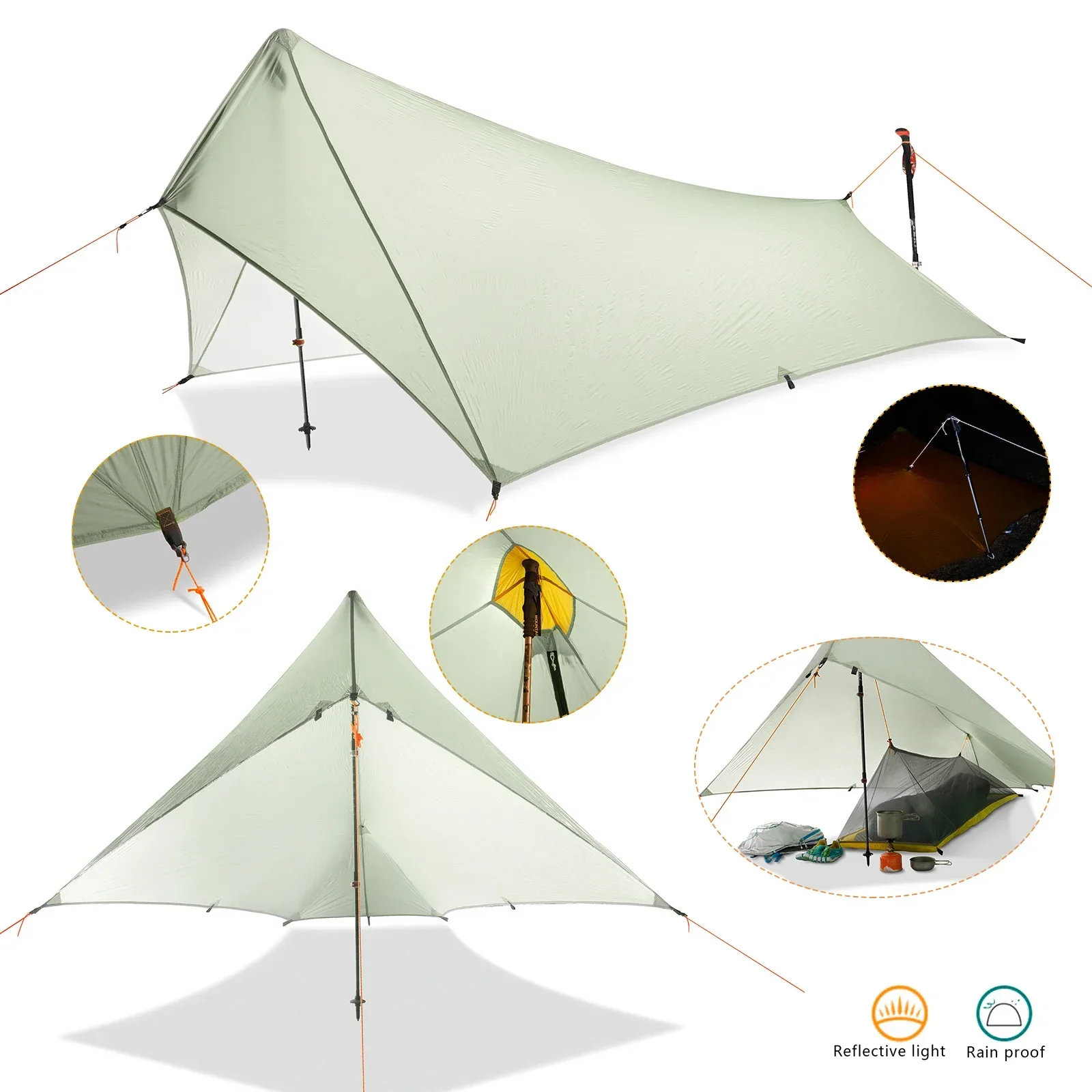 Tenda ultraleve 310g, à prova d\'água, 20d, dupla face, revestimento de silicone, nylon, abrigo de acampamento, dossel, chuva, lona leve