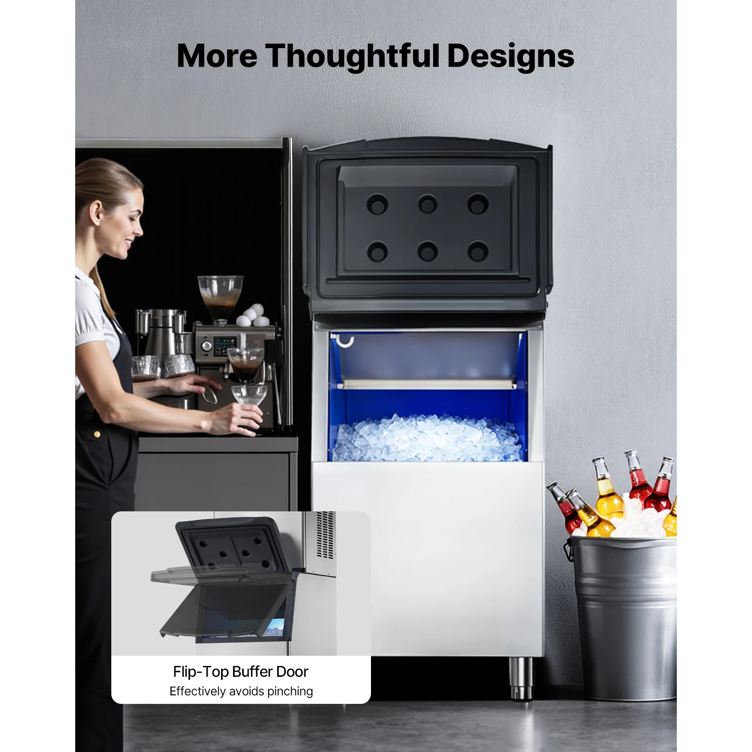Máquina de Hielo Comercial SucceBuy de 250 Libras con Depósito de Almacenamiento, Máquina de Hielo de Acero Inoxidable con Filtro para el Hogar, Bar, Hotel