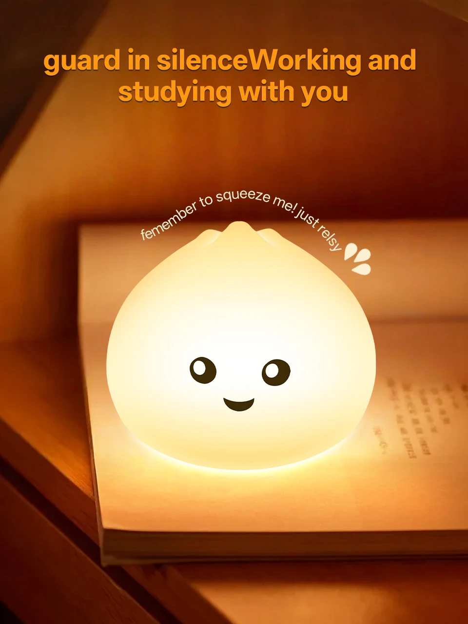 GGbingo Sleeping Light Rechargeable Steamed Bun Night Light Silicone Cute Eye-Protective Lamp Light for Bedroom Ambient Light