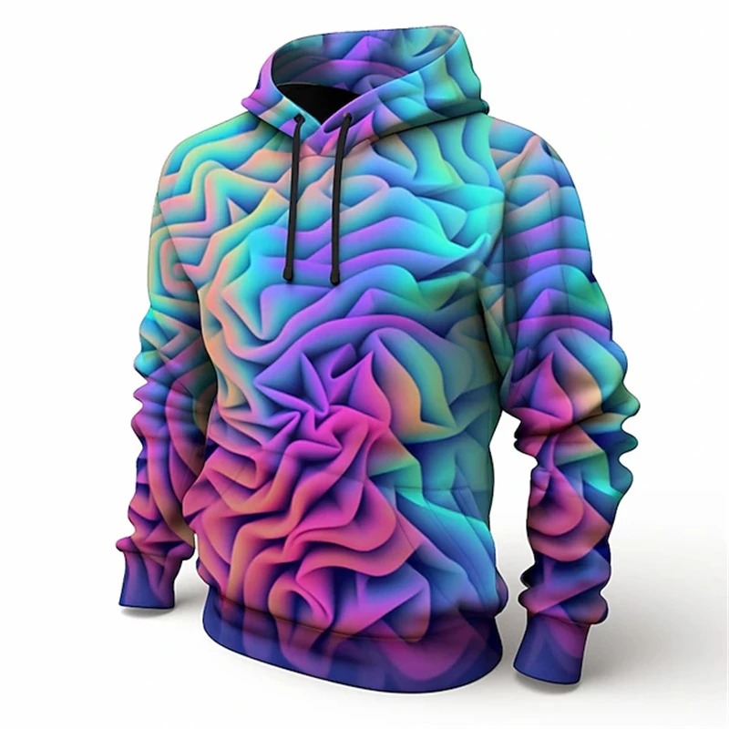 2024 Fashion 3D Printed Color Pattern Men's Hoodie Casual Loose Design Pullover Top Street Harajuku Y2k Men's Hoodie