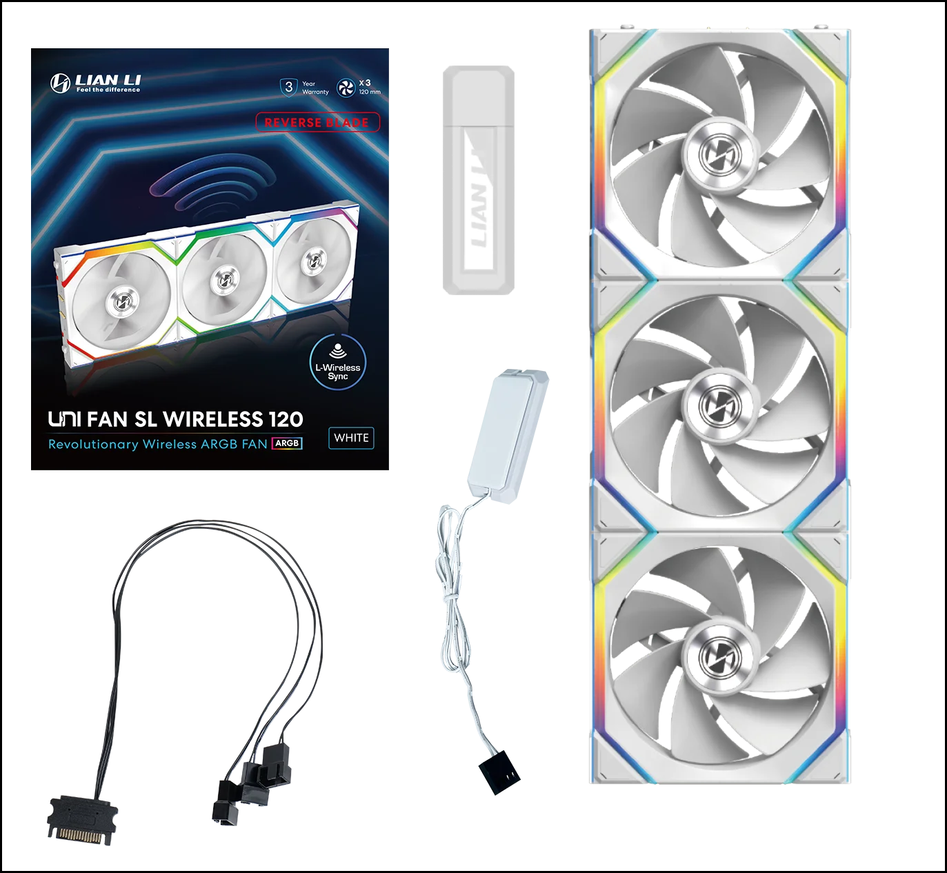 Lian-Li UNI FAN SL Wireless 120 حزمة ثلاثية ذات شفرة عكسية (أسود/أبيض)