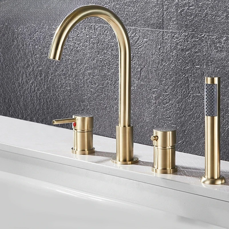

4Pcs Brass Bathroom Bathtub Bath Faucet Deck Mounted Handheld Tub Cold Hot Mixer Water Tap With Hand Shower