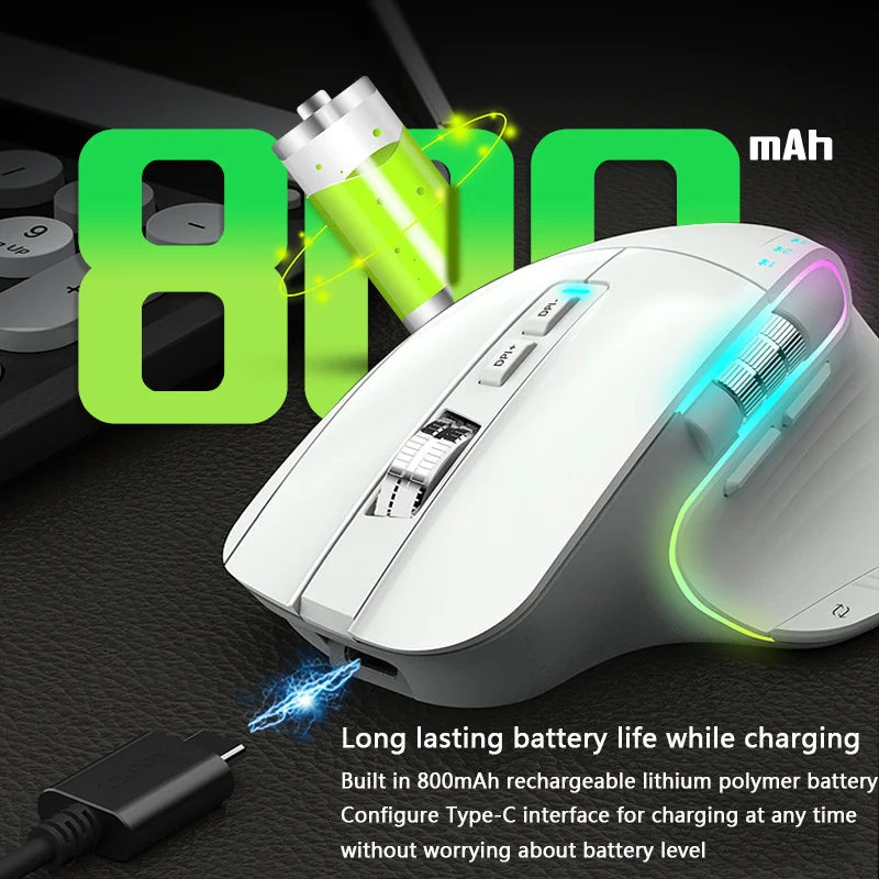 Multi-device 2.4G Wireless Mouse Tri-mode Bluetooth Mouse 11 RGB Office Gaming Mouse Ergonomic Rechargeable For Laptop PC Tablet