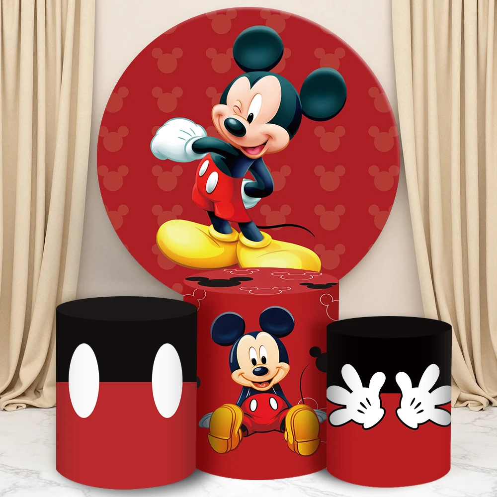 

Disney Mickey Mouse Round Cylinder Backdrop Cover for Kids Birthday Decor BabyShower Photograph Background Cylinder Cake Cover