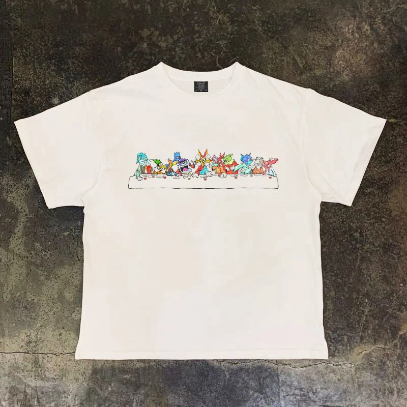 

Футболка с короткими рукавами и короткими рукавами The Last Supper Cartoon Wind Niche Tide для мужчин и женщин без гендерных топов с короткими рукавами