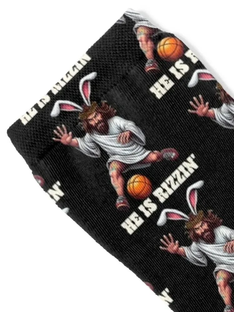 He is Rizzen Funny Easter Bunny Jesus Playing Basketball Socks valentine gift ideas christmas stocking Men Socks Women's