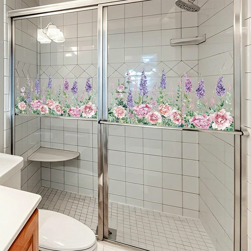 Lavender-Themed Self-Adhesive Wall Stickers for Bedroom Living Room Decor 30x30cm PVC Double-Sided Static Cling Decals