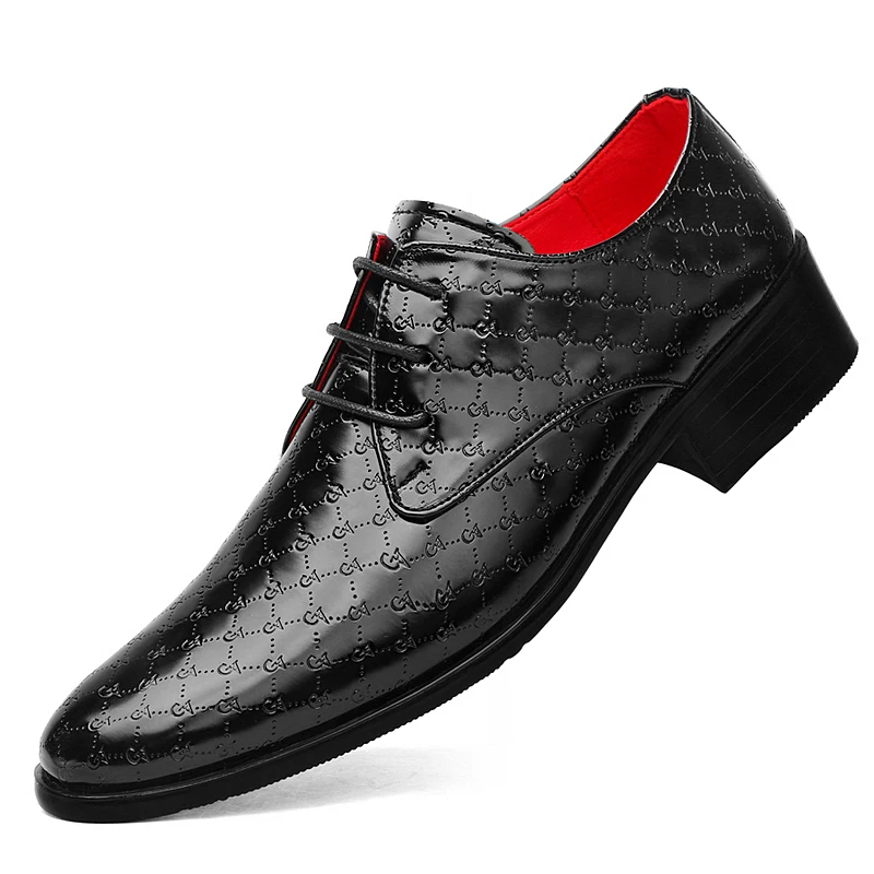 Black Red White Derby Shoes for Men Lace-up Leather Shoes Business Men Dress Wedding Banquet Elevated Shoes Casual Shoes Pointed