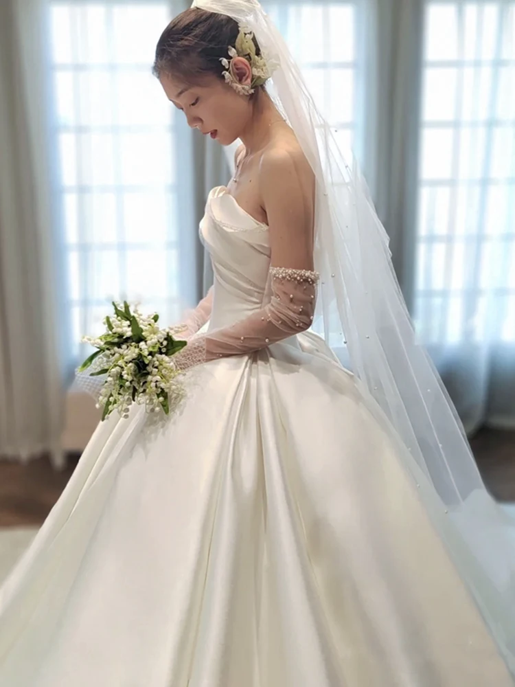 Vestidos de novia elegantes sin tirantes con corsé en la espalda, vestidos de novia plisados sin mangas, vestido de novia personalizado con fotografía de Corea 2022