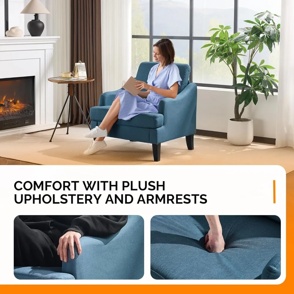 كرسي من قماش الكتان باللون الأزرق الداكن، كرسي بذراعين منجد حديث، كرسي أريكة مريح أثاث غرفة المعيشة وغرفة النوم لـ Apar