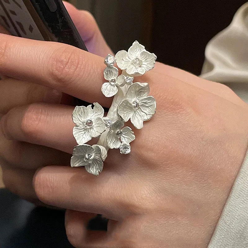 Ringe aus 925er-Sterlingsilber für Damen, Paare, minimalistisch, handgefertigt, einfacher Pflanzen-Blumenring, edler Schmuck, Geschenk, verhindert Allergien