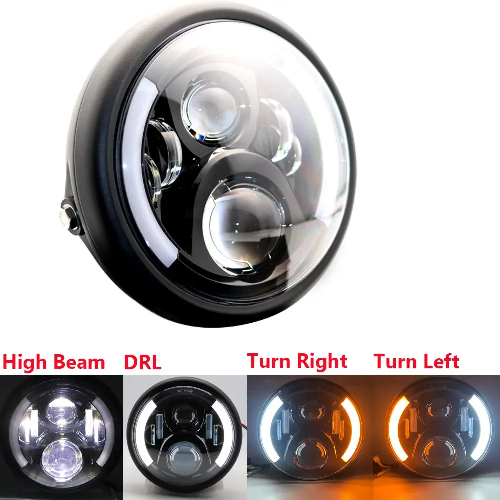 

7 Inch LED Light for Motorcycle Headlight with Housing Universal 7.5" Round Head Light for Cafe Racer Bobber Honda Headlights