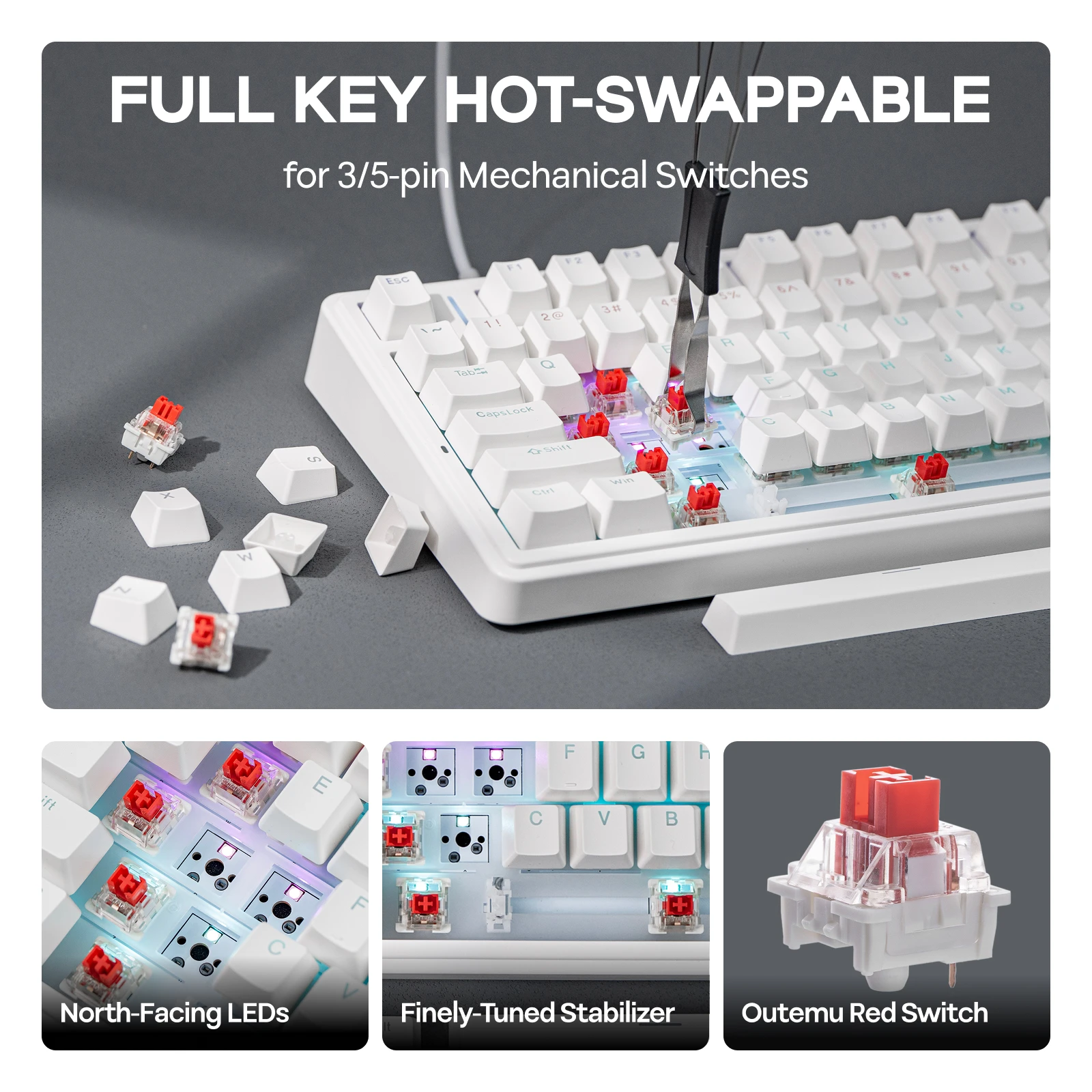 Teclado Mecánico EPOMAKER x AULA F75, Solo Cableado, 75% ANSI, Distribución US, Gasket, Hot-Swap, para Mac/WIN/Android con Perilla 6