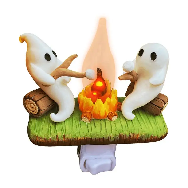 2024 New Halloween Decoration Ghost Bonfire Night Light EU US UK AU Plug Funny Cute Chost Design Lamp Home Decor