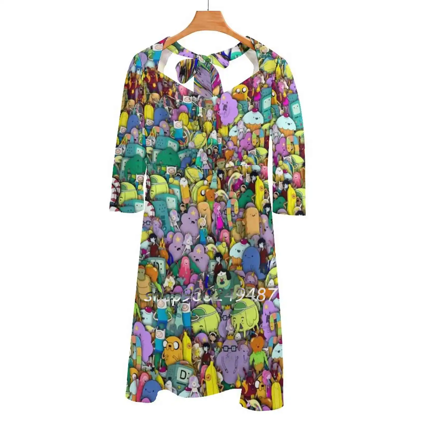 Adventure Time Characters Stickerbombing Sweet Elegant Dress Women Korean Kawaii Square Collar Dress Adventure Time