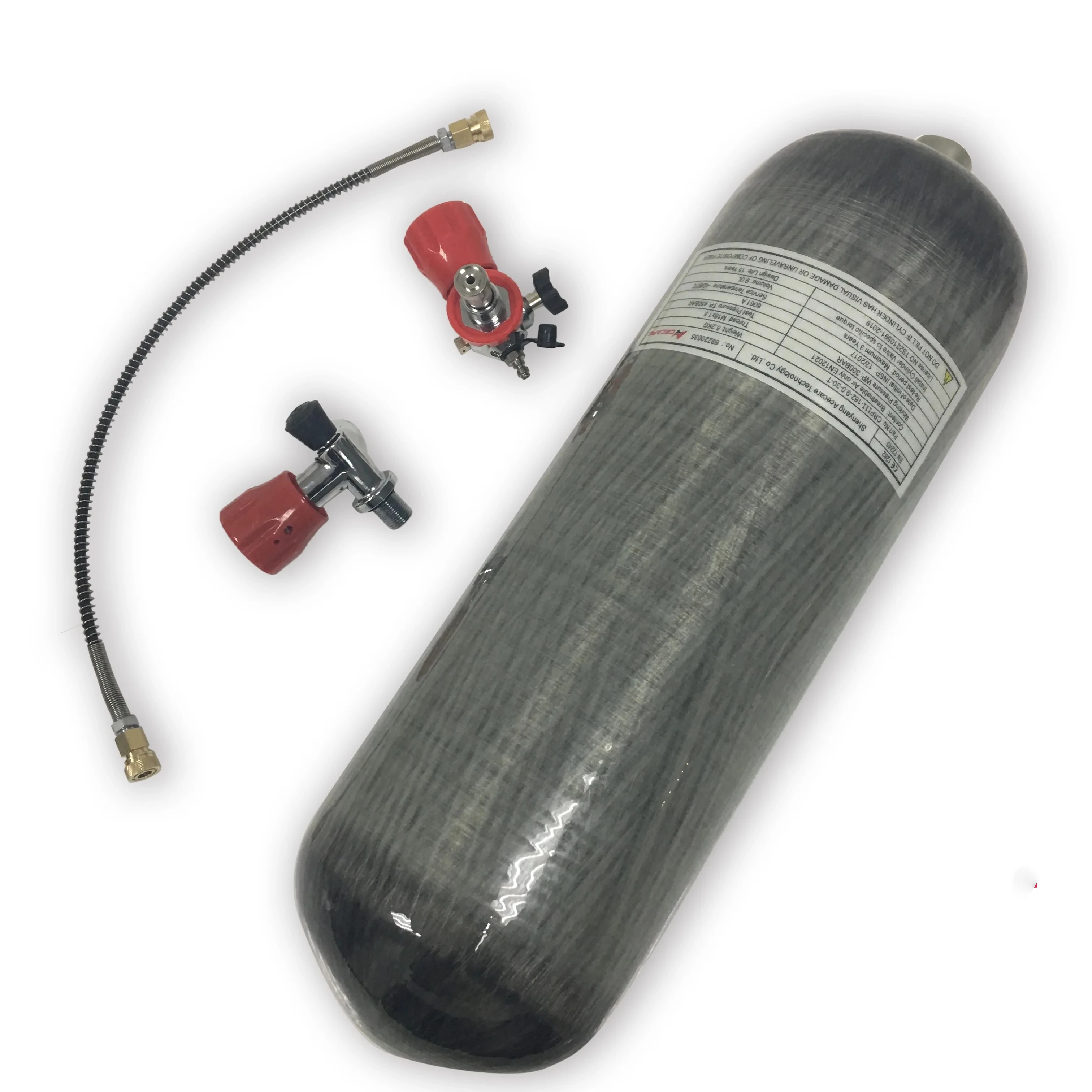 Acecare 9l ce garrafa de tanque de mergulho de fibra de carbono 4500psi 300bar hpa tanque de ar comprimido com válvula estação de enchimento mergulho