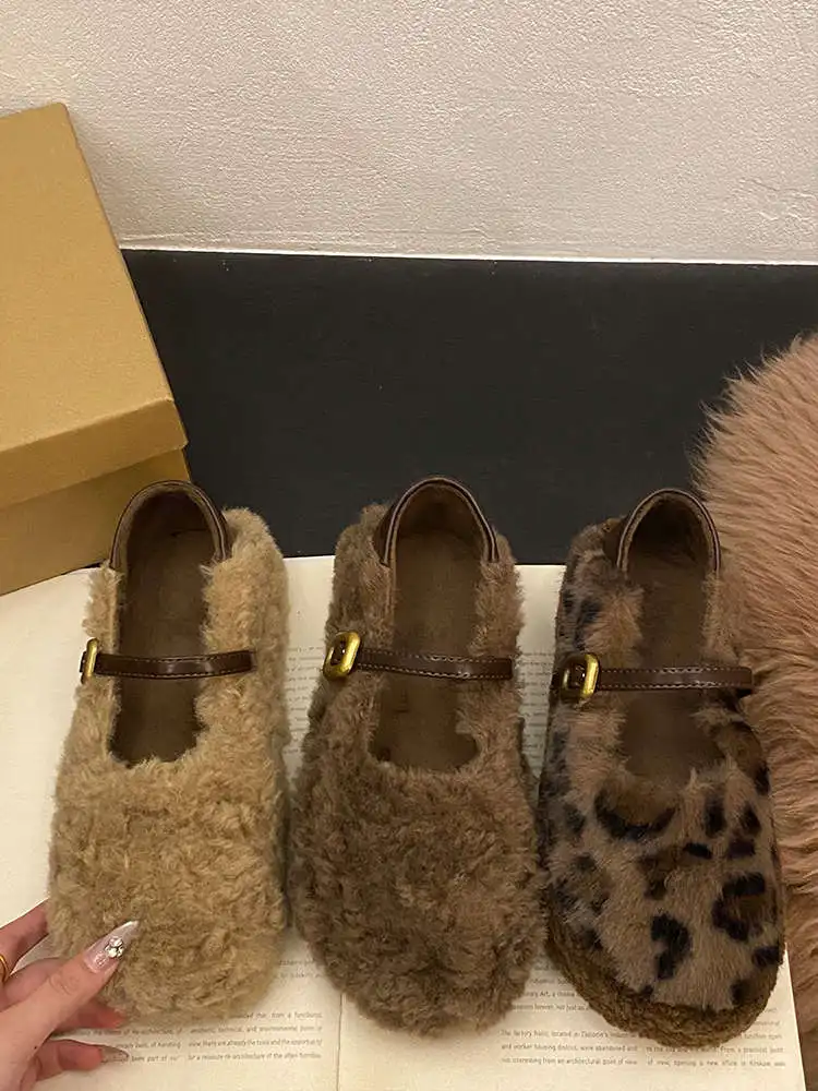 Slip On Schuhe Für Frauen Casual Weibliche Turnschuhe Müßiggänger Pelz Clogs Plattform Herbst Slip-on Creepers Leopard Herbst Neue winter leopar