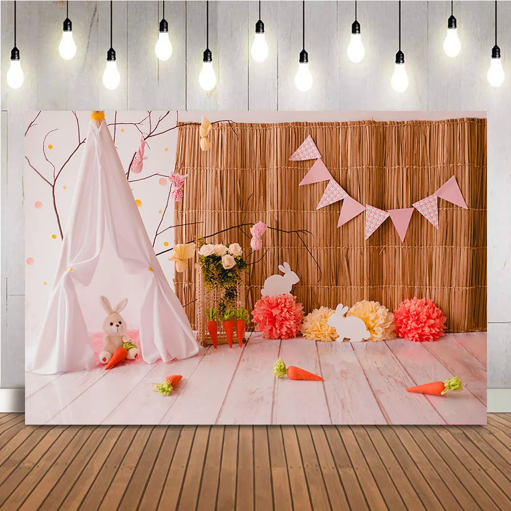 กระต่ายแครอทเค้ก Smash ภาพฉากหลังสำหรับถ่ายภาพเต็นท์สีขาวทารกแรกเกิดเด็กภาพพื้นหลัง Photocall ตกแต่ง Props