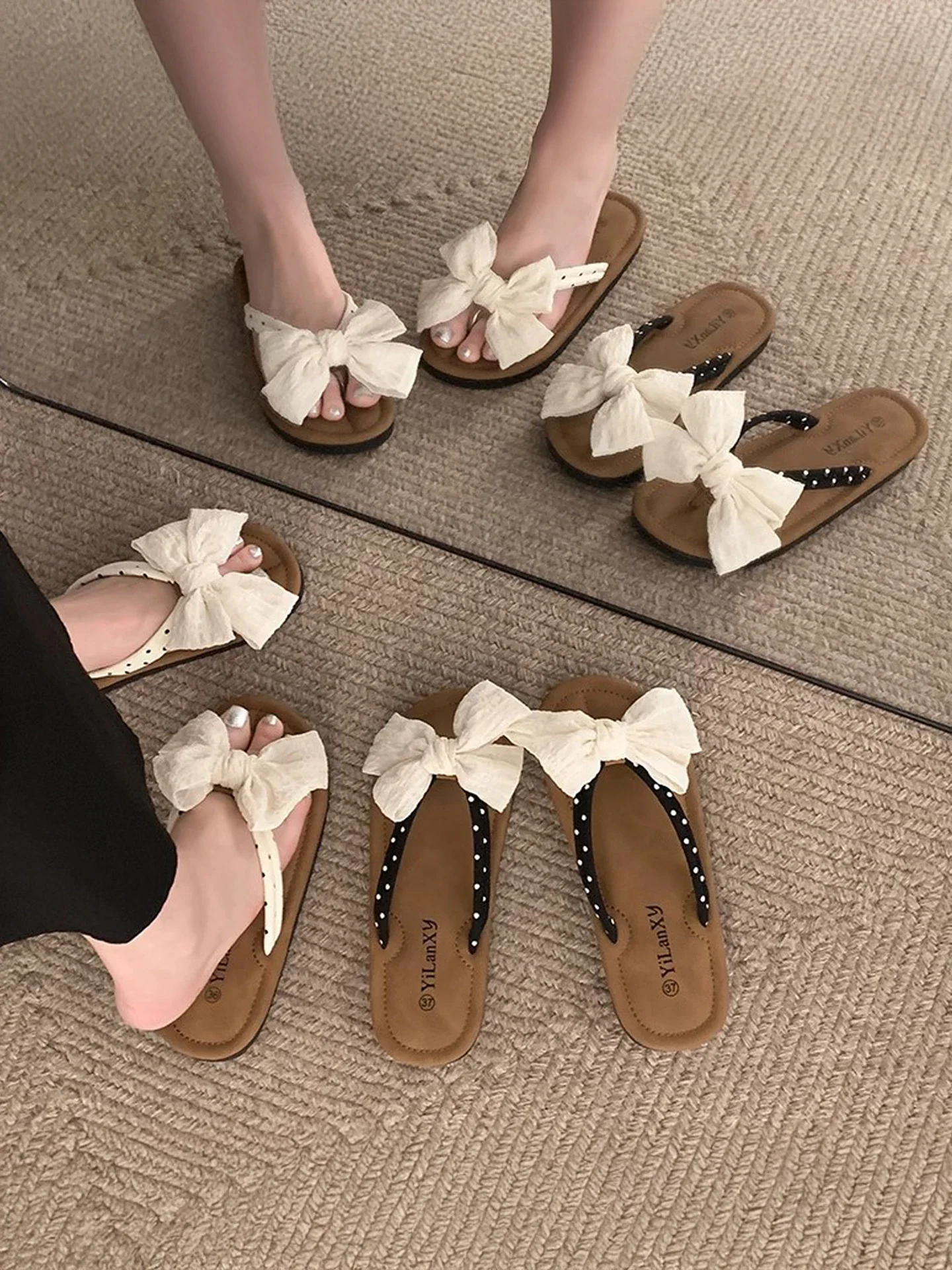 

2025 New Womens Summer Sandals Butterfly Knot Slip-On Flat Shoes Anti-Slip EVA/PVC Casual Sandals Korean Style Beach Shoes