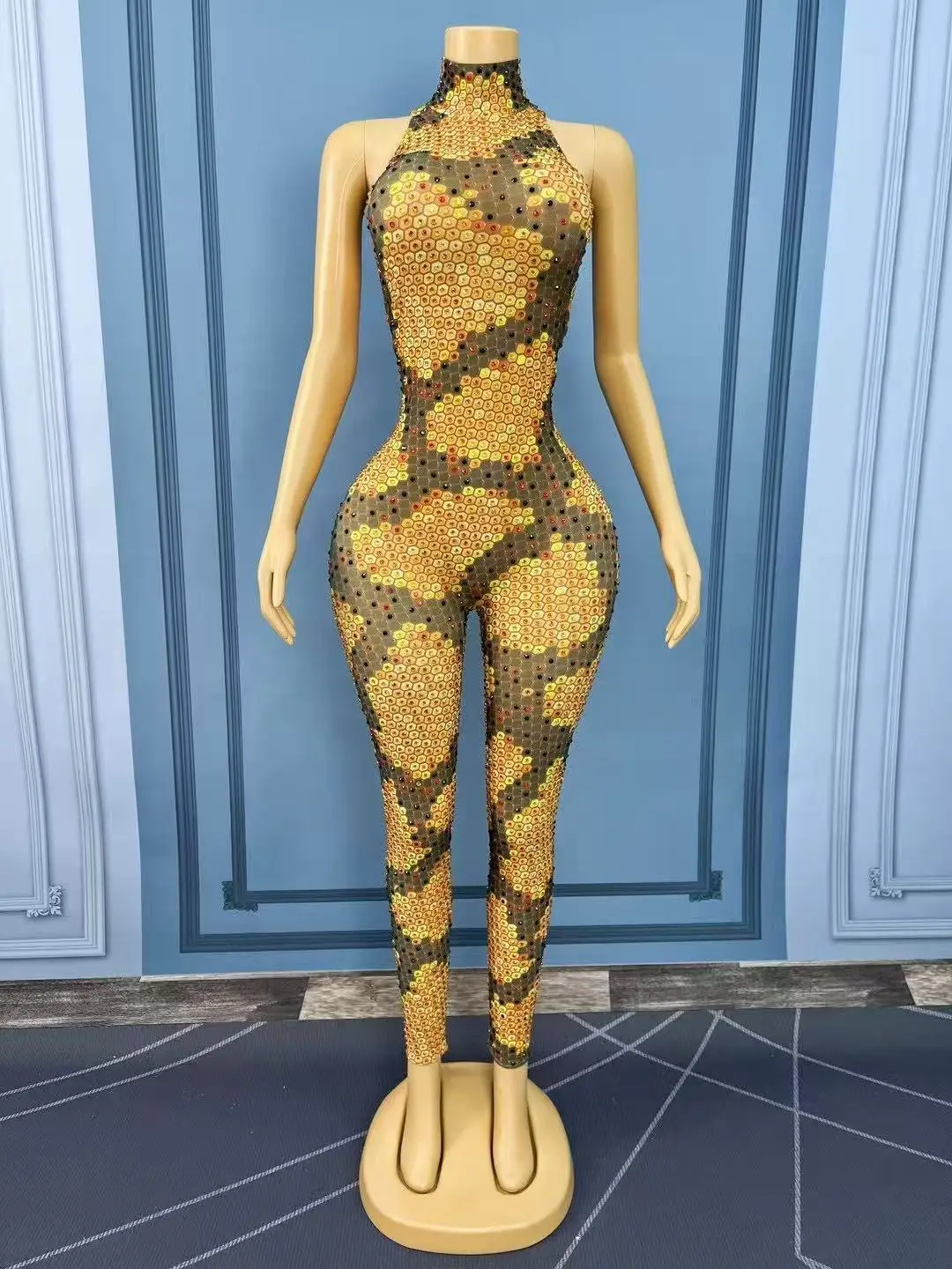 Seksowny nowatorski kostium sceniczny Błyszczące siateczkowe body z dżetów Piosenkarka Tancerka Impreza Pokaz Sesja zdjęciowa Strój sceniczny