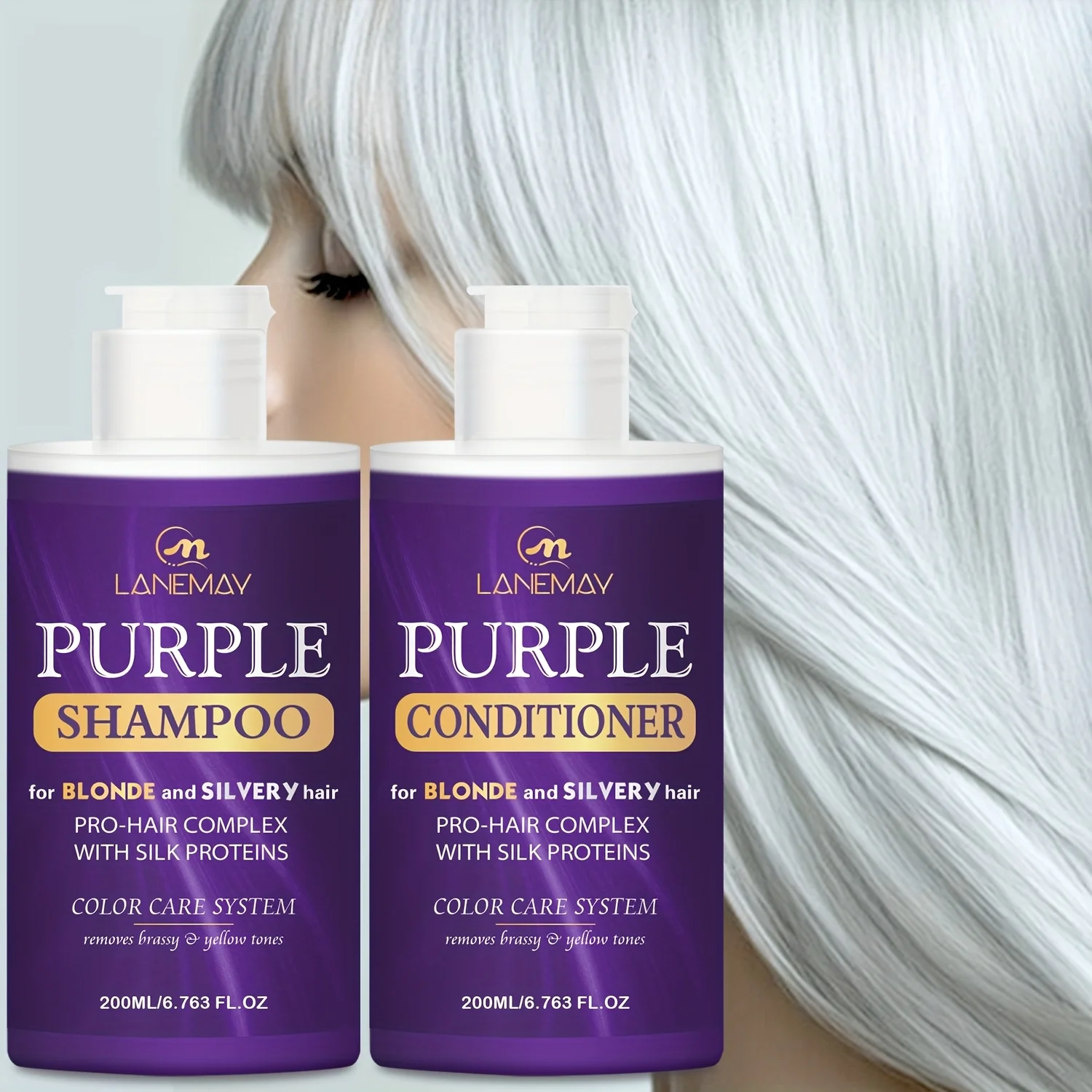 Purple Shampoo and Conditioner Set for Blonde, Bleached, Silver & Gray Hair - Sulfate Free Toning Duo, Anti Brass, 2 X 200ml