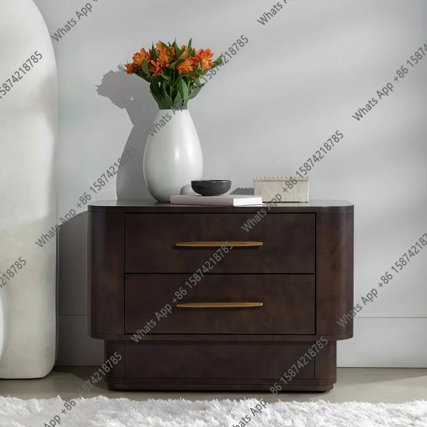 k-Mn Italian Minimalist Bedside Table Solid Wood Bedroom Bedside Modern Minimalist Style Light Luxury Locker Tree Tumor Pattern